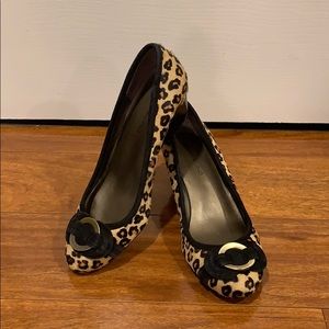 Bandolino Pony Hair Leopard Print Wedges